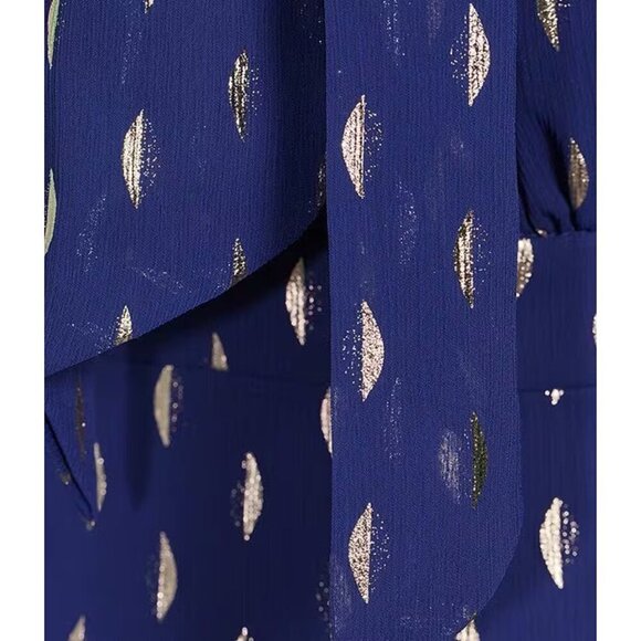 NWT Betsy & Adam Metallic Chiffon Front Ruffle Slit Halter Neck Sleeveless Gown - Picture 5 of 5